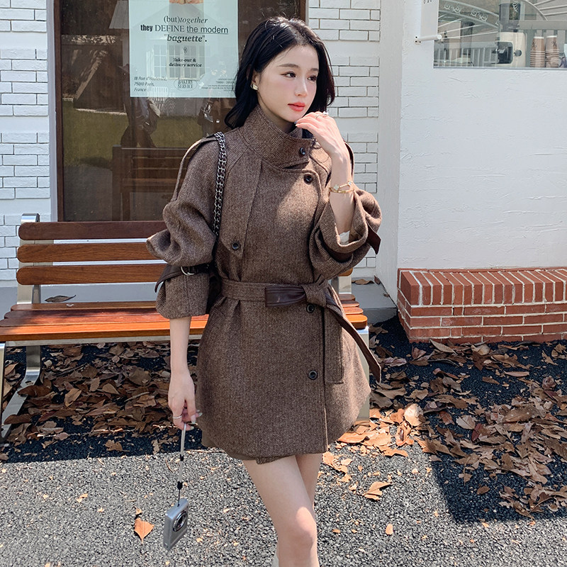 韩版复古美拉德风气质呢子大衣女2025秋冬季新款收腰显瘦毛呢外套图片