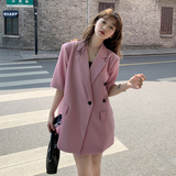 粉色西装套装女夏2025新款宽松上衣阔腿短裤两件套气质薄款小西服，女装套装/套裙，2C187
