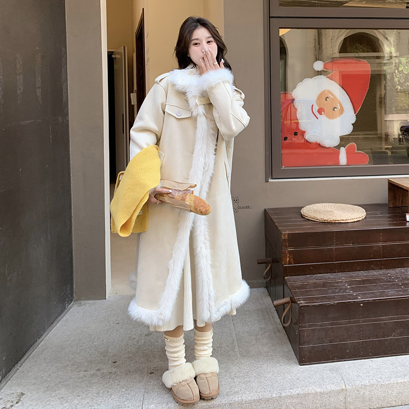 皮毛一体羊羔毛毛呢外套女中长款棉服长款2C133-963-P235-K338,女装毛呢外套,2C133