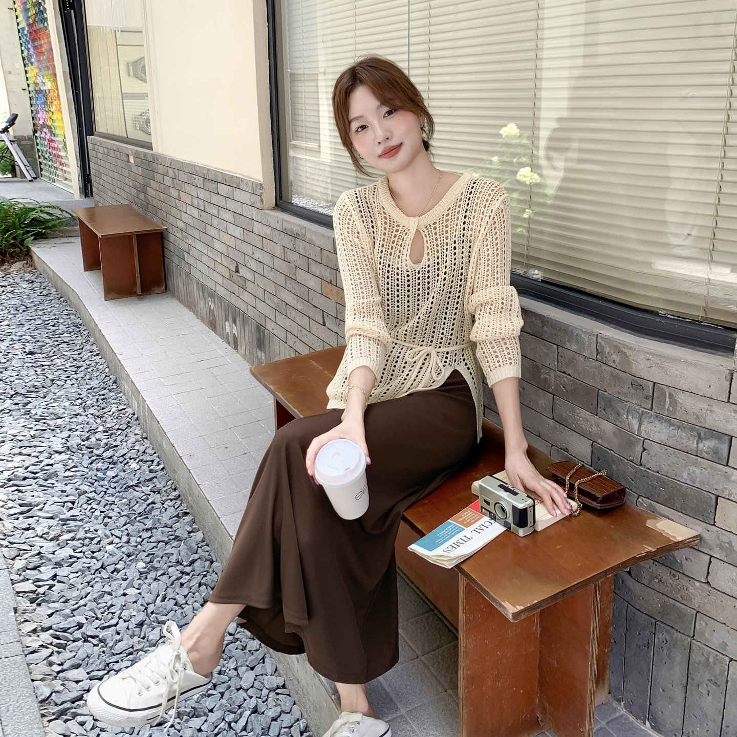 法式温柔度假风连衣裙套装女秋季2025年新款针织罩衫吊带裙两件套,女装连衣裙,2C166