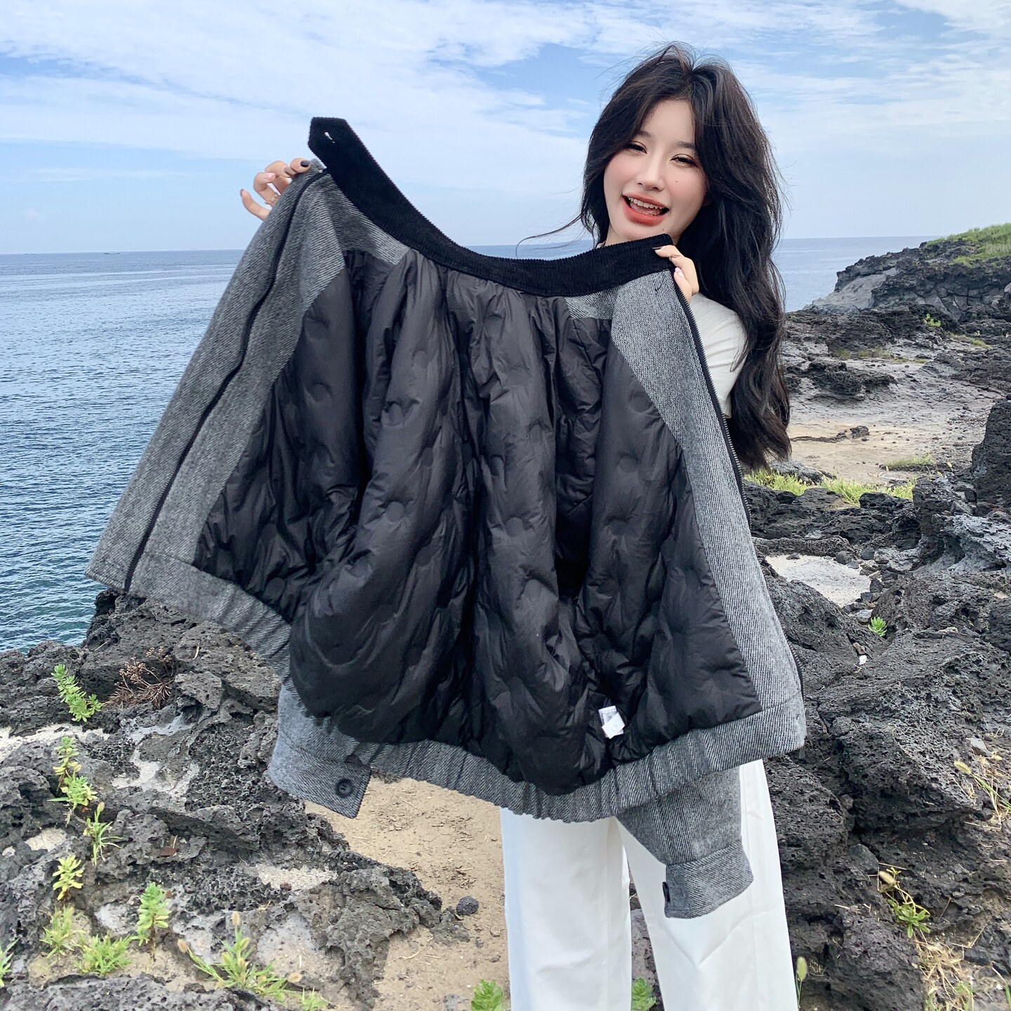 现货：冬装新款复古韩系撞色毛呢羽绒服2C135-8927P285K428,女装羽绒服,2C135