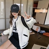 美式复古休闲白色棒球服外套女春季2024新款小个子高级感夹克上衣，女装短外套，2C066