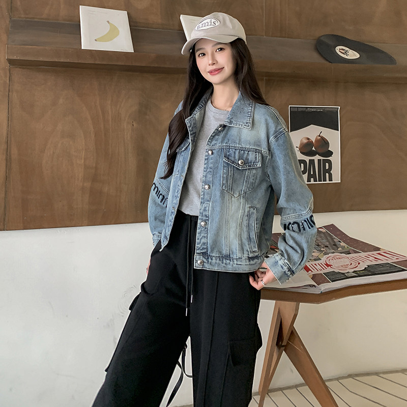 字母拼接牛仔外套女春秋2025新款韩系流行短款小个子上衣爆款减龄图片