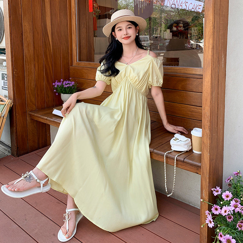 2025新款夏装现货一字领吊带显瘦连衣裙1916-P145控218,女装连衣裙,2D009