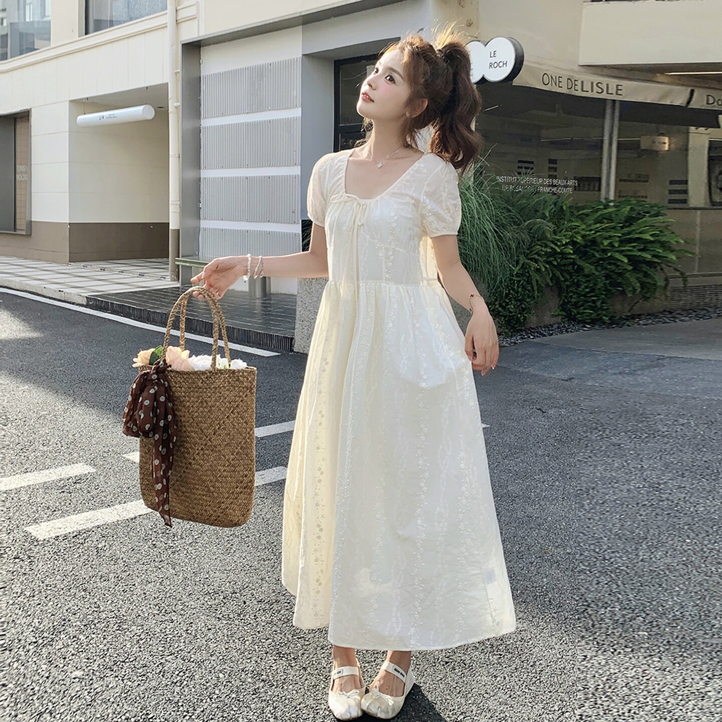 【现货】法式刺绣提花U领连衣裙2C327-8810-P135控195图片