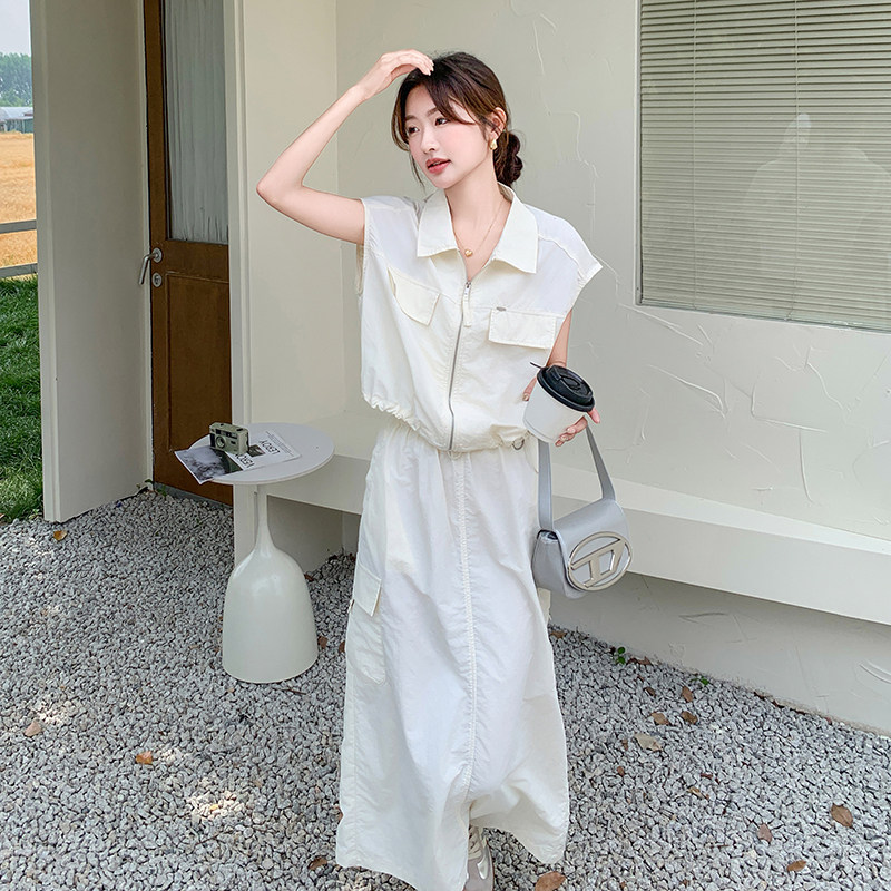 米白色工装两件套套装7638-P135-K198,女装套装/套裙,2C159