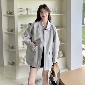 韩系甜美白色蕾丝袖口风衣外套女2025秋季新款超好看休闲减龄上衣图片
