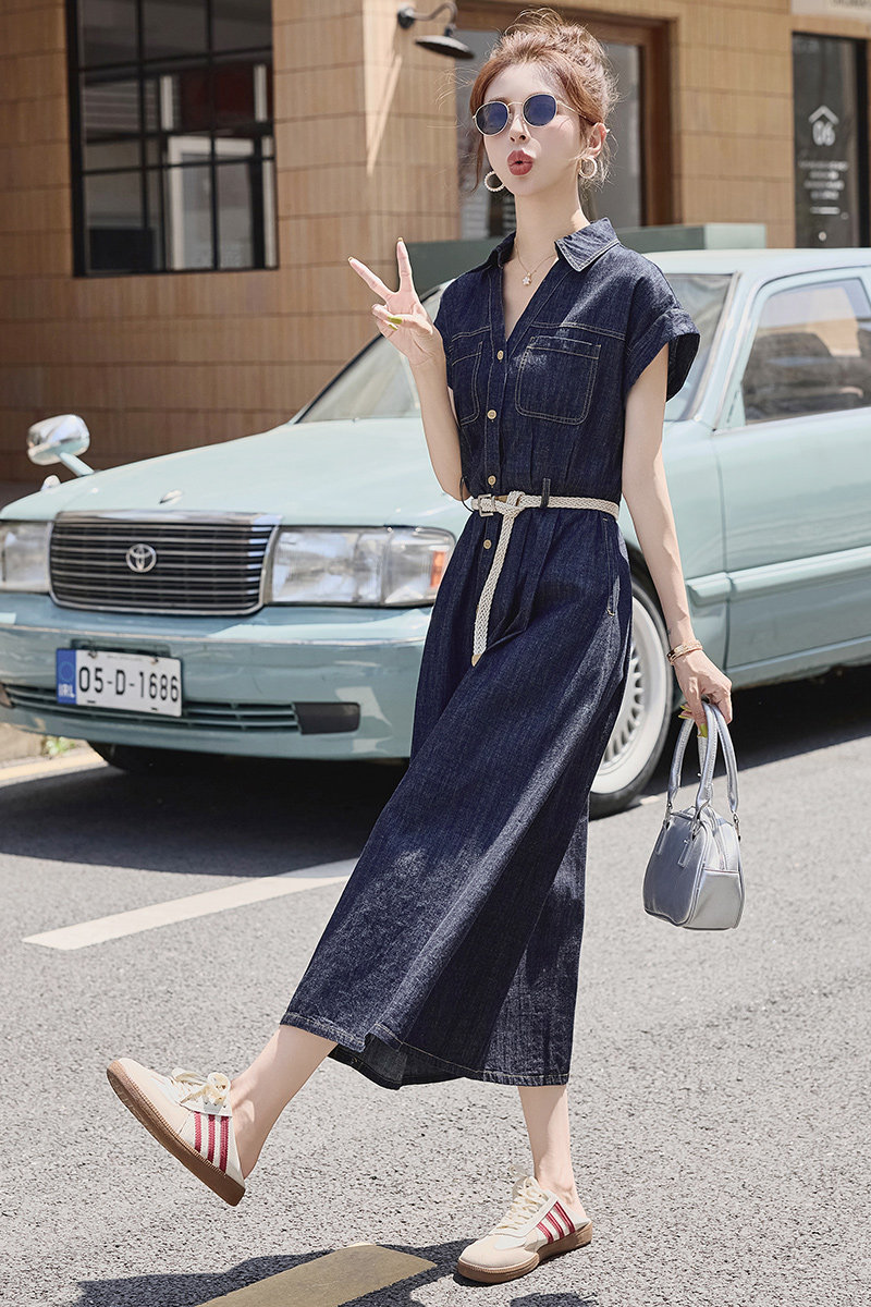 25现货夏季新女中长款短款单排扣牛仔连衣裙1C042-P159-K229,女装连衣裙,安在秀（1C042）