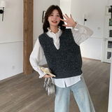 时尚新款气质款闪闪V领背心+甜美衬衫两件套6123P135K198，女装马甲，2C166