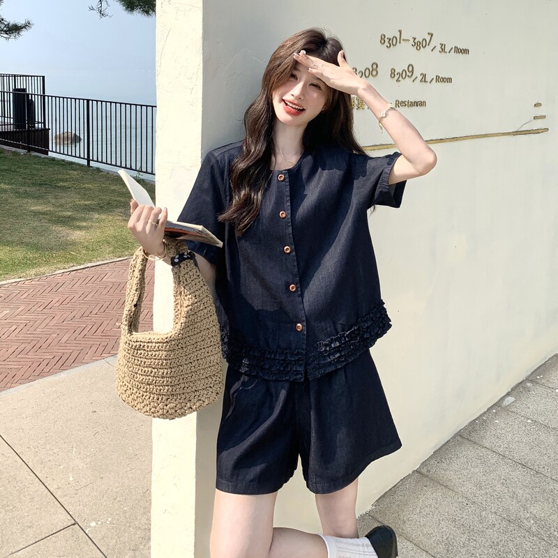 时尚套装短袖衬衣短款裤子休闲两件套2C215-P170-K240,女装套装/套裙,2C215