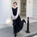 秋新款赫本风蕾丝上衣+黑色格子连衣裙两件套2C375-576-P175-K258，女装套装/套裙，2C375