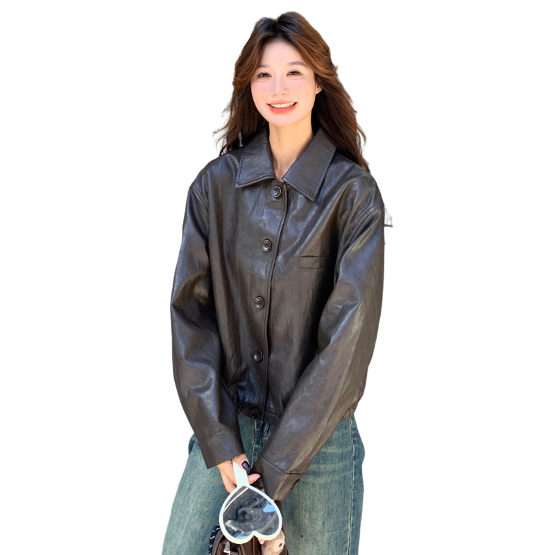 复古百搭时尚皮衣外套女2025秋季新款韩版时尚小个子短款PU皮夹克,女装短外套,2C087