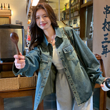 港风复古时尚牛仔衬衫外套女2025春秋季新款韩版宽松显瘦减龄上衣，女装衬衫，2C220