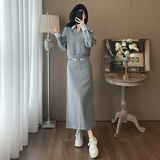 法式复古森系上衣时尚直筒半身裙套装，女装套装/套裙，2C310