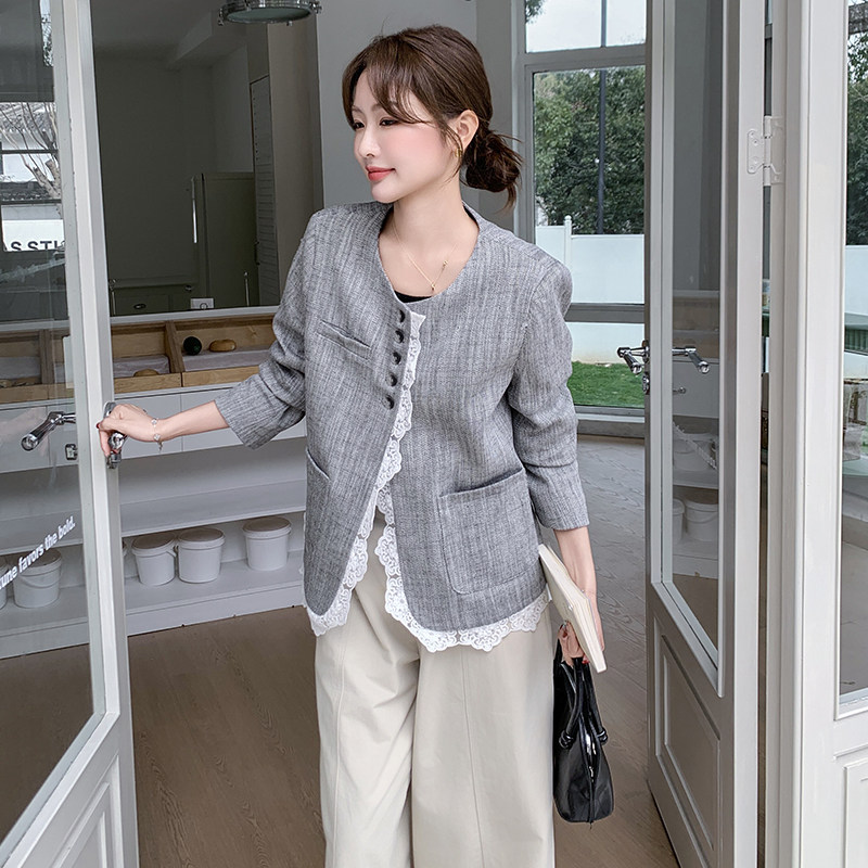 现货：春装新款韩系高级拼蕾丝花边休闲外套2C135-6882P140K208,女装短外套,2C135