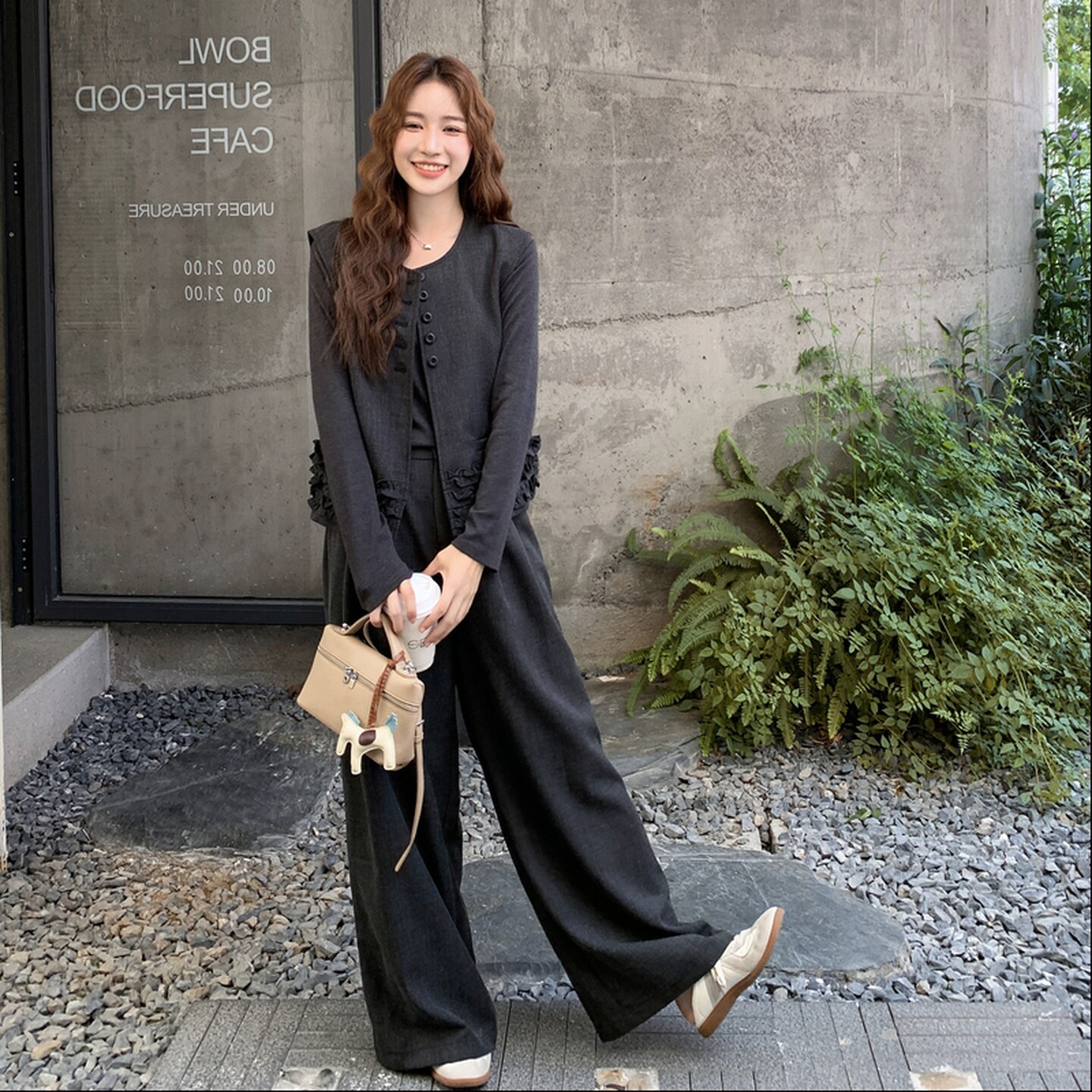 设计感木耳边马甲T恤套装女2025秋季新款港风显瘦阔腿裤三件套潮,女装套装/套裙,2C233