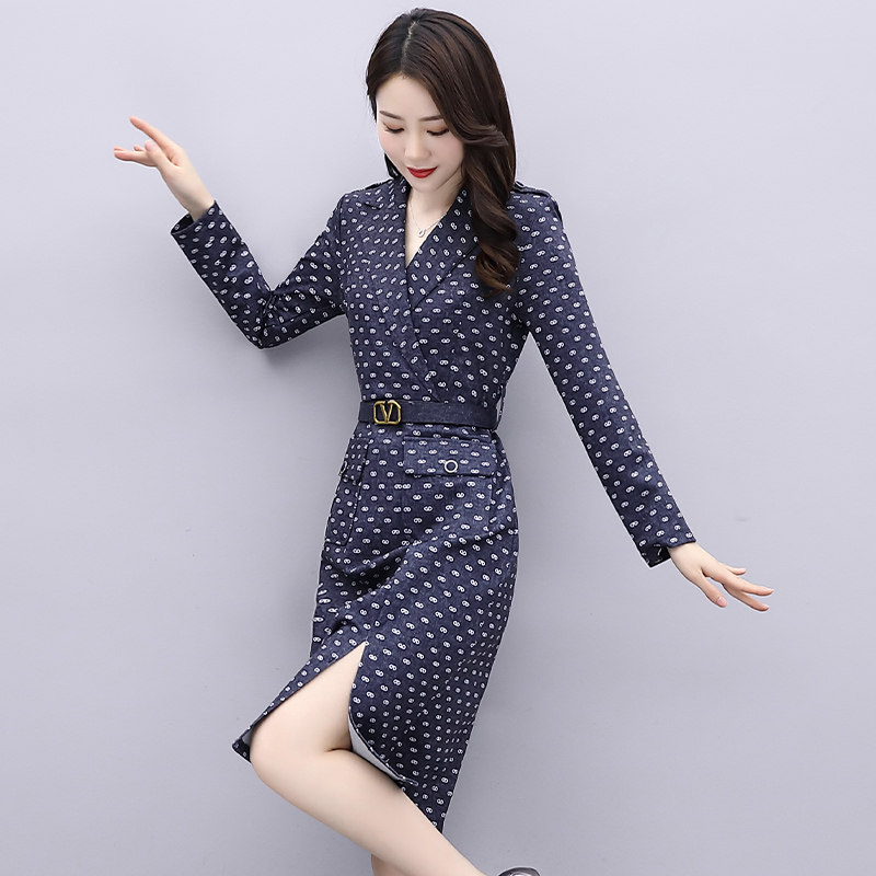气质西装领下摆侧开叉新款连衣裙〔配腰带〕,女装连衣裙,乐衣轩