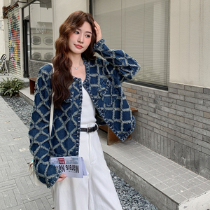 小香风毛毛编织牛仔外套女春秋2025新款减龄巨好看爆款高级感夹克图片