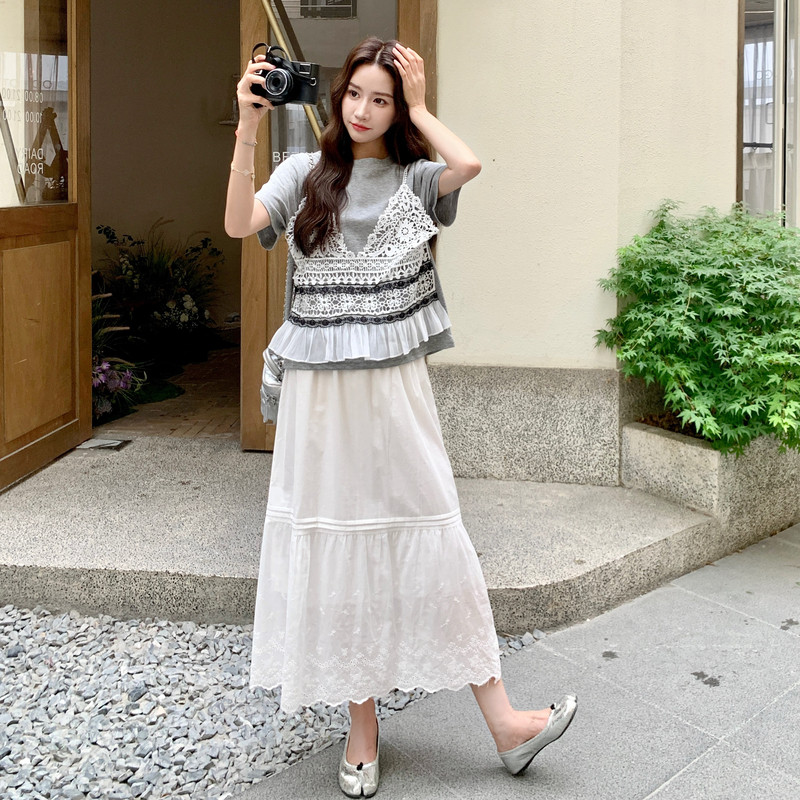 蕾丝拼接T恤半身裙套装女夏2025新款夏日绝美韩里韩气两件套爆款图片