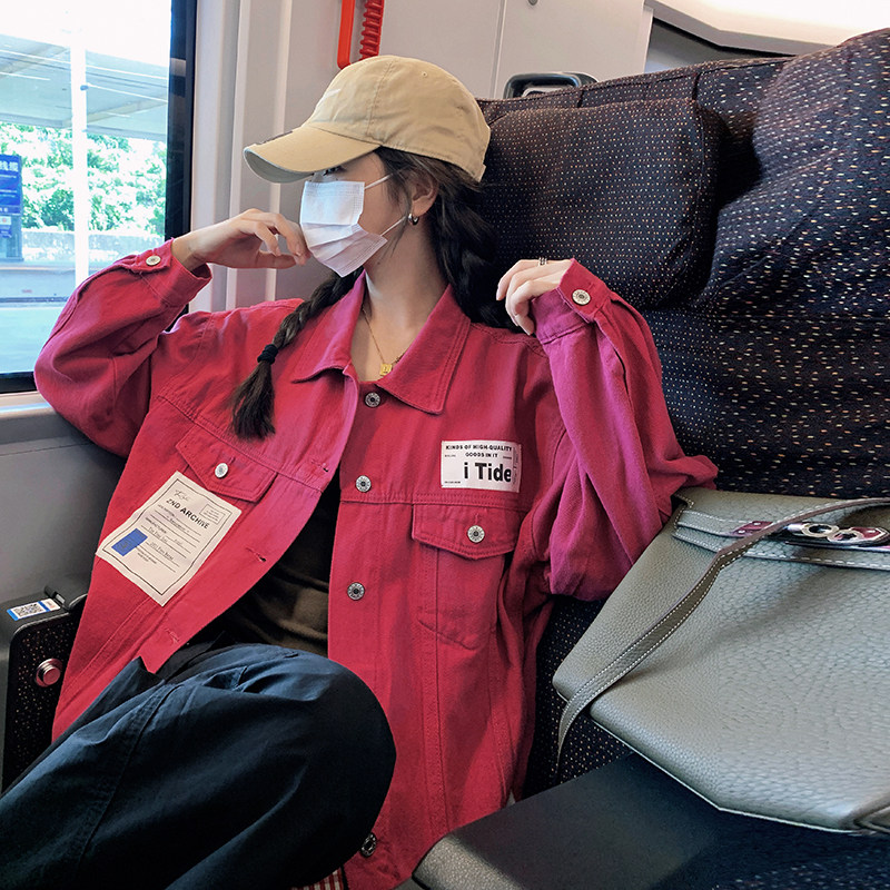 树莓红设计感休闲短外套女2025春秋新款韩版宽松小个子减龄上衣潮图片