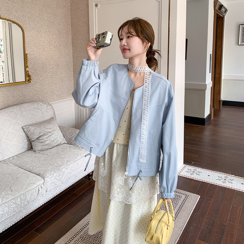 韩系新款韩版设计感独特漂亮圆领超火女小个子棉麻上衣超好看图片
