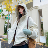 黑色连帽工装90白鸭绒羽绒服女冬季2025新款短款小个子派克服，女装羽绒服，2B154