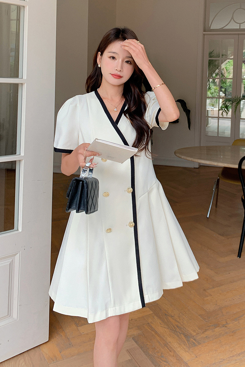 小香风V领连衣裙女2025年夏季新款法式高级感时尚包边气质小白裙,女装连衣裙,2C088