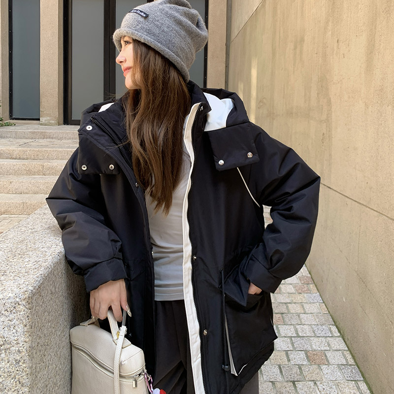 【现货】工装羽绒服冬季新款冲锋衣连帽中长款外套抽绳羽绒衣,女装羽绒服,2C238