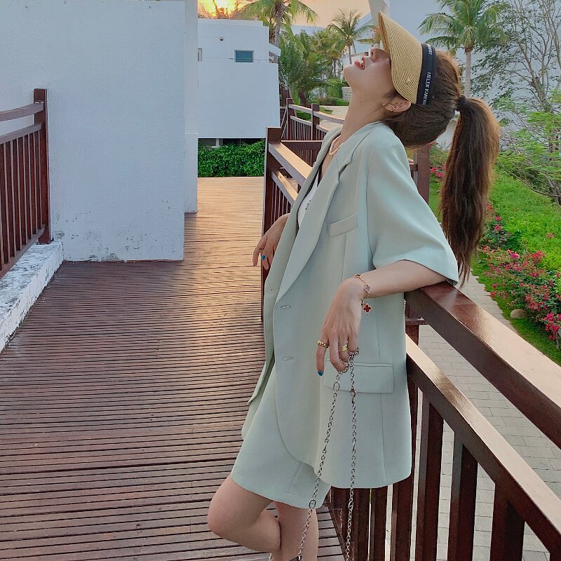 冰淇淋绿炸街小西装女夏2023年新款薄款休闲复古轻熟西服外套,女装西装,2D009