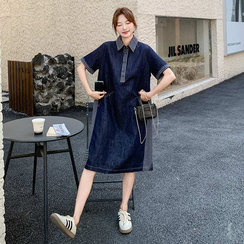 现货2025夏季休闲牛仔拼接条纹连衣裙2C326-W530-P155-K218,女装连衣裙,2C326