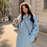 韩版高级感羊毛双面呢大衣女2025年秋冬季新款独特超好看流行外套，女装毛呢外套，2C122