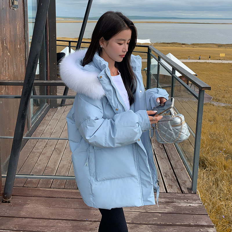 羽绒服女款冬季2025新款小个子时尚休闲韩版大毛领白鸭绒加厚外套,女装羽绒服,2C177