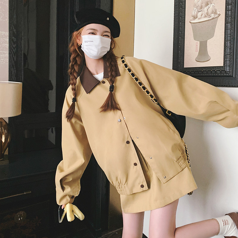 【】学院风撞色棒球服外套+半身裙套装1068-P145K198,女装套装/套裙,2C069
