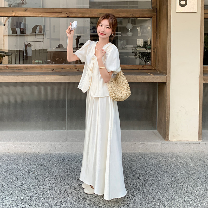 套装时尚套装气质白色时尚复古衬衫女装法式设计师气质白色时尚,女装套装/套裙,2C285