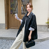 黑色翻领PU皮衣外套女2025秋季新款复古通勤风高级感酷飒夹克上衣，女装皮衣，2C258