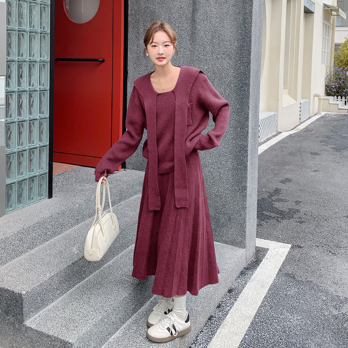 新款，针织套装+百褶裙2D120-TZ114-P175-258,女装套装/套裙,2D120
