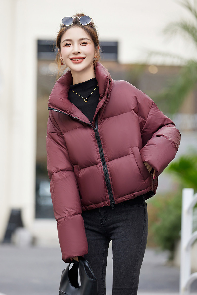 立领面包服女2025年冬季新款宽松休闲韩系通勤羽绒保暖加厚外套,女装羽绒服,蓝朵琳