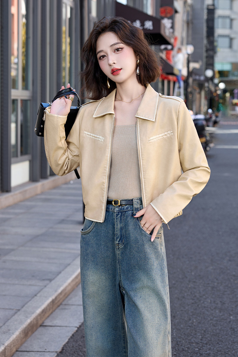 吾爱衣1901款网红皮衣外套女短款美拉德洋气减龄百搭短款夹克,女装皮衣,吾爱衣