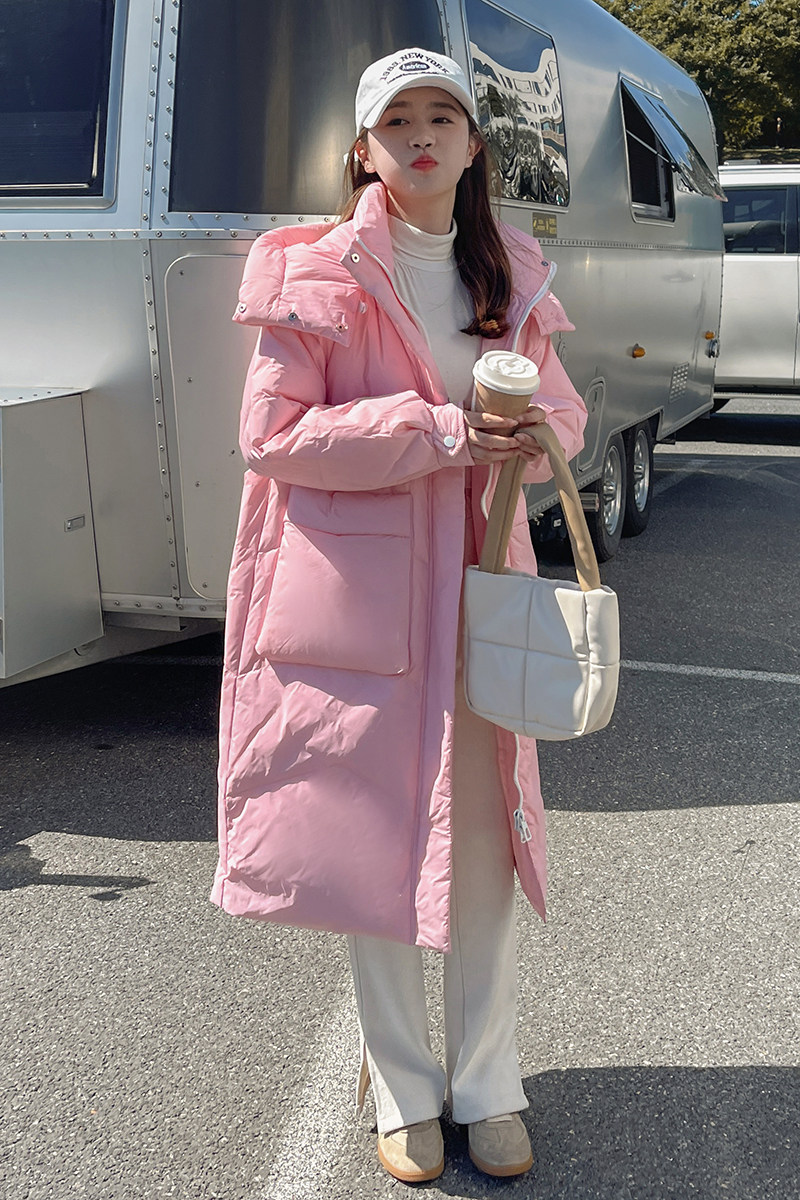 2025年新款奶黄色羽绒服女冬季中长款过膝设计感小众加厚外套,女装羽绒服,2C177