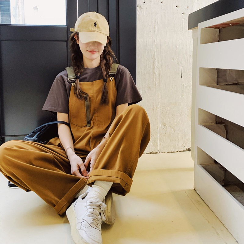 独特漂亮工装风南瓜色背带裤女夏2025新款好看高级小众不撞款长裤,女装连体裤,2C158