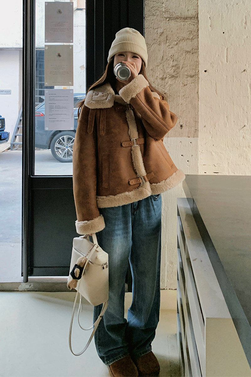 皮毛一体羊羔毛外套9956-P195-K278,女装皮草,2C025