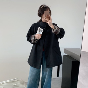卡其色复古格纹袖设计风衣外套女2025秋季新款潮流气质中长款大衣图片