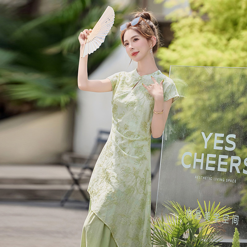 现货！25夏装新款新中式旗袍连衣裙假两件修身显瘦连衣裙2D044,女装连衣裙,衣珂纱朗