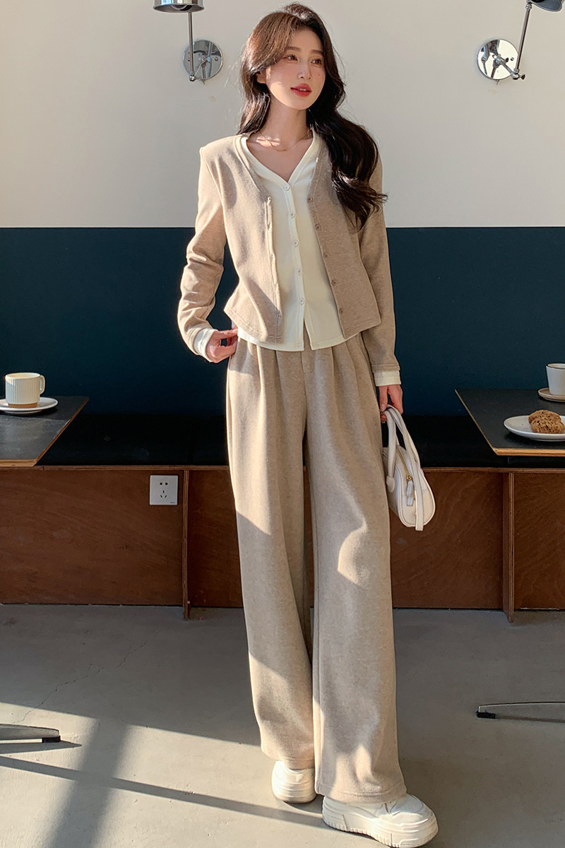 【档口大货】修身显瘦时尚针织上衣阔腿裤套装女4101-P150-K218,女装套装/套裙,2C126
