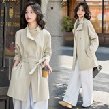 藏青色气质中长款风衣外套女2025新款高级感显瘦休闲大衣，女装风衣，英标秀（1C119）
