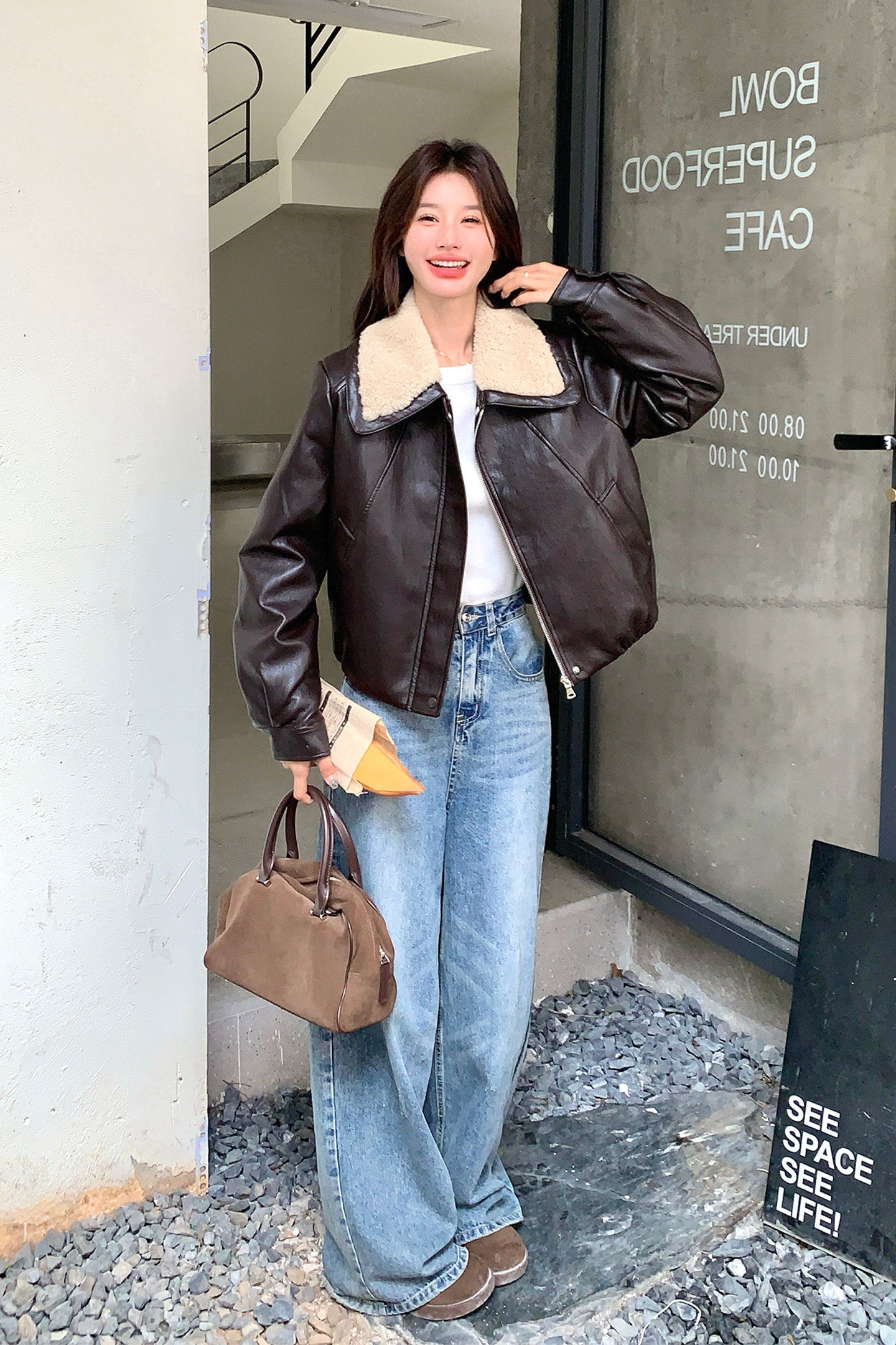 【新品】翻领皮衣夹克洋气PU皮白鸭绒羽绒服5153-P220-K328,女装羽绒服,2C126