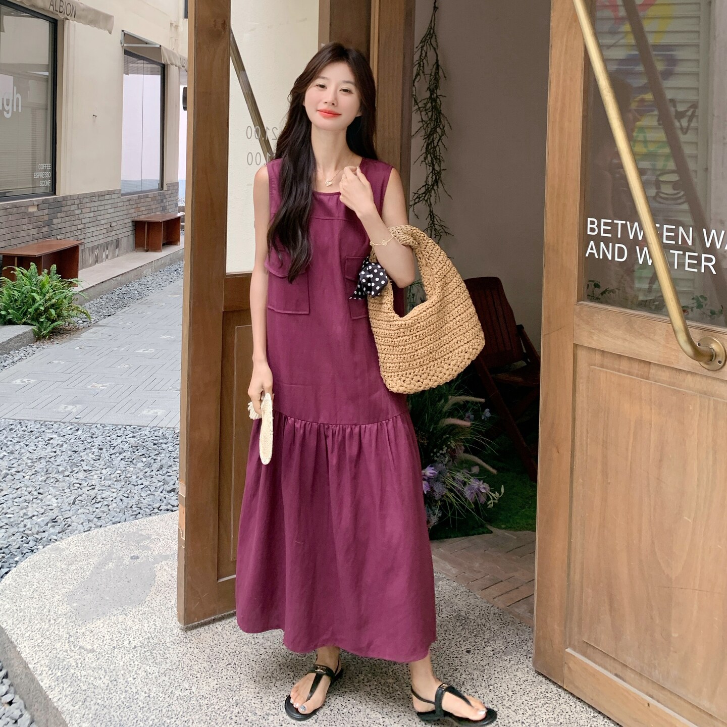 玫瑰紫无袖工装连衣裙女夏2025新款巨好看流行爆款背心鱼尾裙韩系,女装连衣裙,2C327