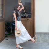 韩系设计感复古印花T恤套装裙女2025夏新款高腰显瘦半身裙两件套，女装套装/套裙，2C166