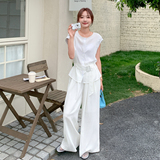2025夏季新款韩系显瘦上衣阔腿裤两件套女高级感气质通勤时尚套装，女装套装/套裙，2C233