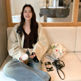 2909定制面料经典格子两面穿宽松版工装夹克外套P195K288，女装短外套，2C225